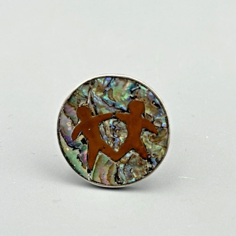 Vintage Sterling Silver Cufflinks Artisan Abalone Copper Figural Copper Taxco